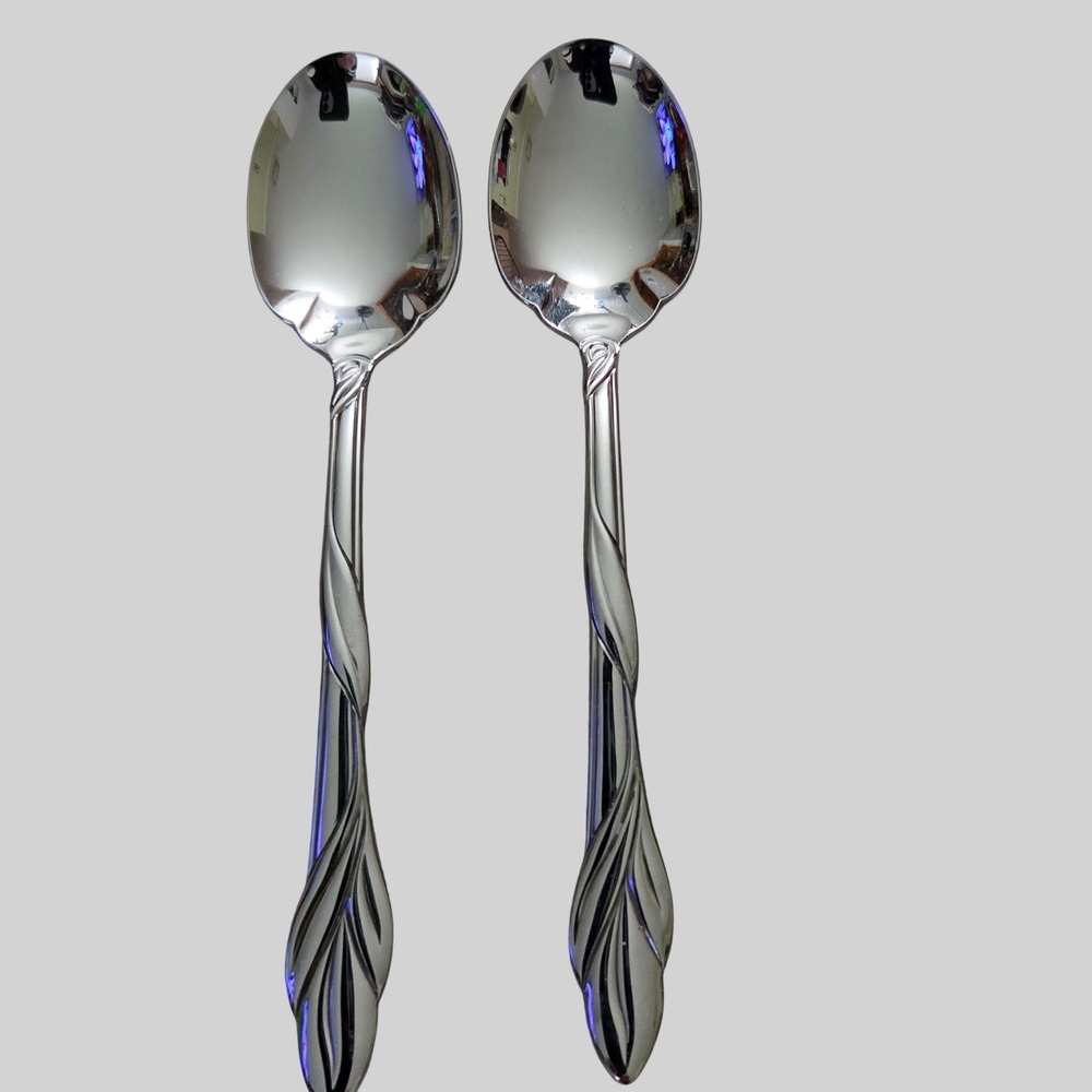 Oneida Eden Stainless Sugar Spoons Set of 2 Discontinued Pattern OHSEDE 6 Inch